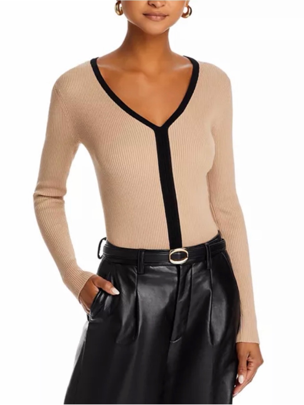 T Tahari V Neck Ribbed Sweater - Size L
